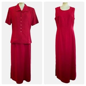 POSITIVE ATTITUDE Maxi Dress Womens 10 Red 2 PCS Set Top